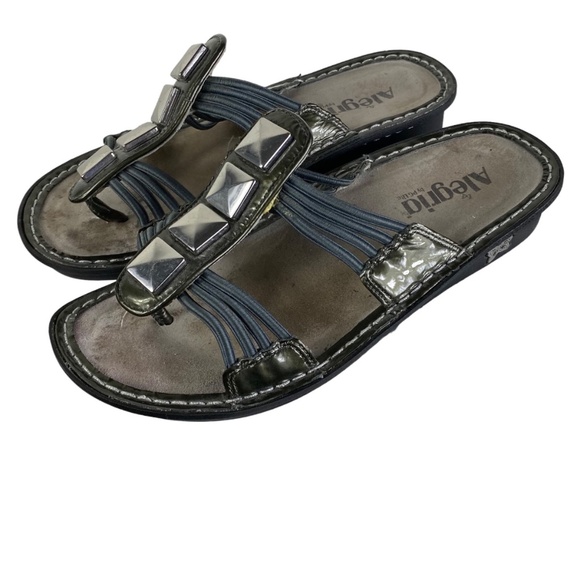 Alegria Pisa PIS-123 Wedge Sandals Slides Sz 37 US 7 / 7.5 Silver Leather Beaded - Picture 1 of 8